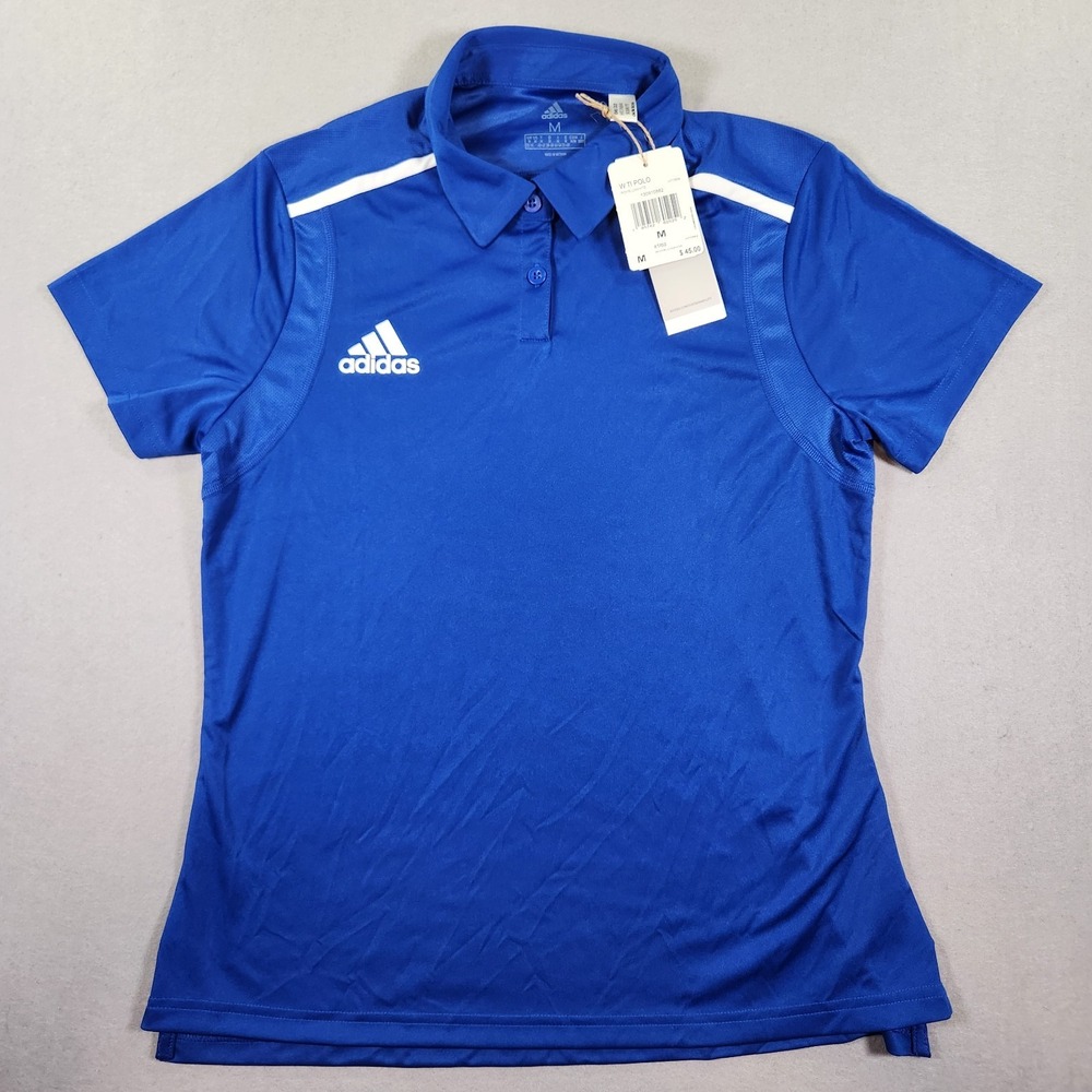 Adidas Polo Shirt Womens M Blue White Aeroready Performance Golf Athletic